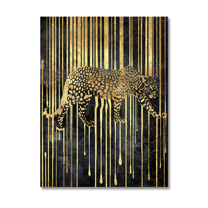 Abstract Gold Line Zebra Canvas Painting Plant Tiger Giraffe Leopard Poster Wall Pictures for Living Room Interior Home Decor