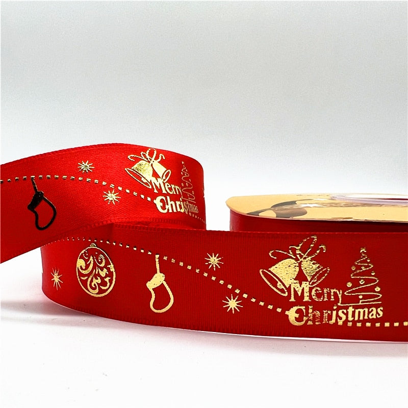 5yards 1inch 25mm Christmas Ribbon Printed Christmas Polyester Ribbon for Handmade Design Christmas Decoration