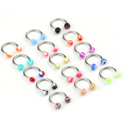 10pcs/Set Colorful Acrylic Nose Rings Ear Piercing Circular Barbell Horseshoe Ring Lip Labret Eyebrow Ear Piercings Body Jewelry
