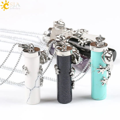 CSJA Pink Quartz Gem Power Statement Necklace Male Female Jewelry Natural Gem Stone Pendant Lovely Frog Jewellery E184