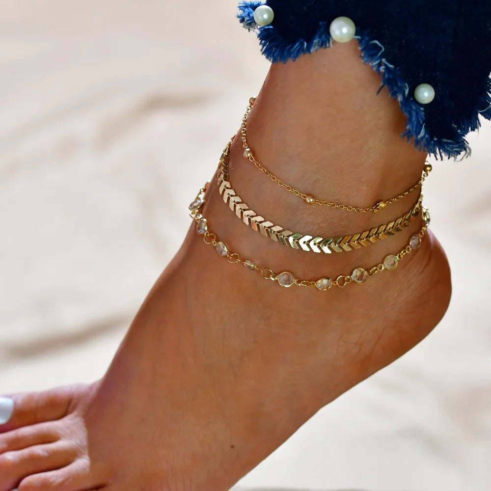 Modyle Vintage Beach Foot Anklet for Women Bohemian Female Anklets Summer Bracelet on the Leg Jewelry