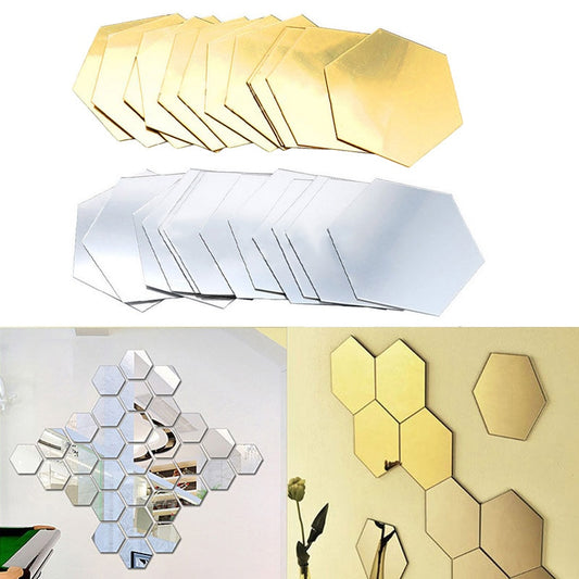12Pcs 3D Hexagon Acrylic Mirror Wall Stickers DIY Art Home Decor Living Room Decorative Tile Stickers Room Accessori