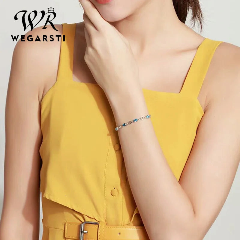 WEGARASTI Silver 925 Jewelry Topaz Bracelets for Female Real 925 Sterling Silver Gemstone Bracelet Classic Jewellery