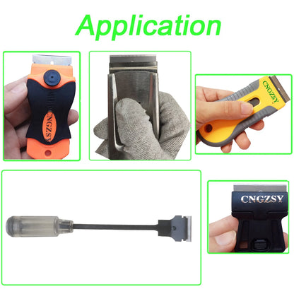 CNGZSY 100PCS Carbon Steel Razor 1.5" Single Edged Plastic Blade Tip for Automotive Glue Scraper Ceramic Oven Glass Clean Shovel