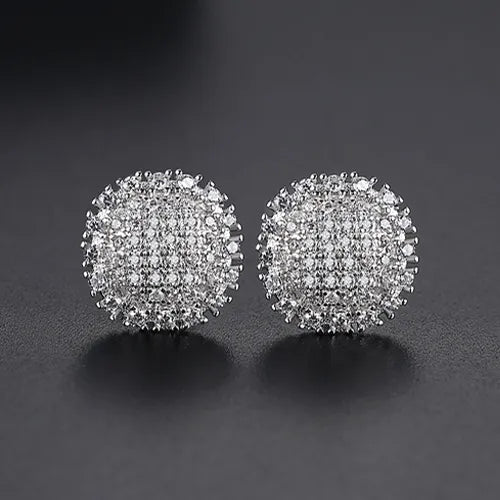 LUOTEEMI Elegant Small Hip Hop Round Stud Earrings for Women Korean Style AAA Black/White Cubic Zircon Fashion Jewelry for Men