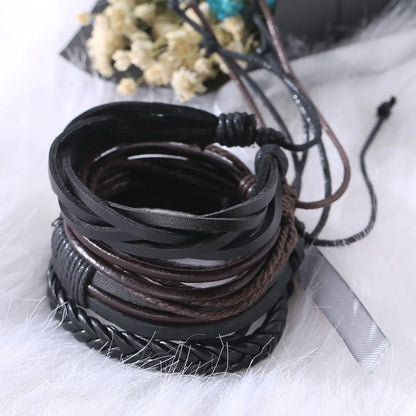 Multilevel Braided Wrap Leather Bracelets for Men Vintage Leather Bracelet Charm Wood Beads Ethnic Wristbands