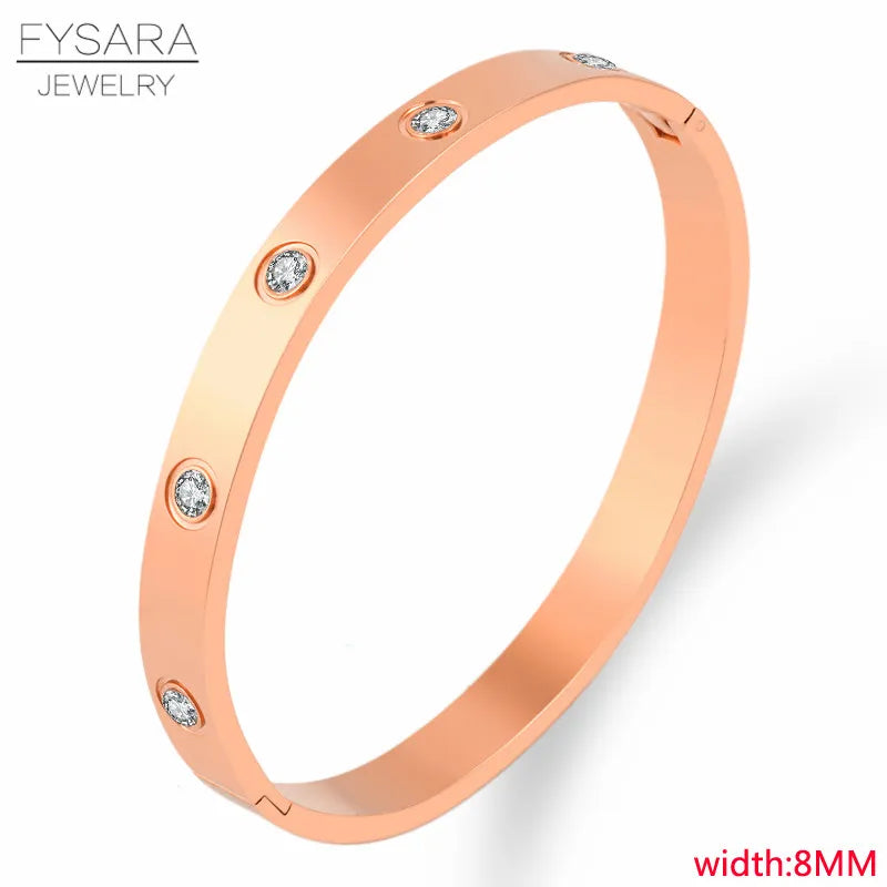 FYSARA Luxury Brand Crystals Love Bangles Cubic Zirconia Bracelets Couple Luxuxy Jewelry Stainless Steel Bangles for Women