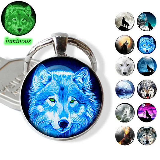 Glow in the Dark Wolf Key Chain Key Rings Holder Luminous Wolf Head Keychain Men Jewelry