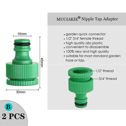 MUCIAKIE Variety Style Garden Tap 1/2" 3/4" Male Female Thread Nipple Joint 1/4" Hose Quick Connector Irrigation Water Splitters