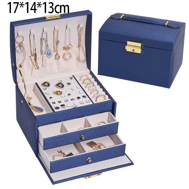 Jewelry Organizer Large Jewelry Box High Capacity Jewelry Casket Makeup Storage Makeup Organizer Leather Beauty Travel Box