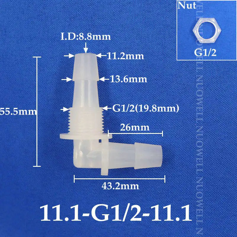 5~200pcs M6 M8 G1/8~g1/2 Thread to 2-12mm PP Bulkhead Union Elbow Connectors Hex Nut Aquarium Fish Tank Air Pump Hose Connector