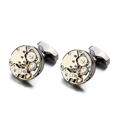 Hot Watch Movement Cufflinks for Immovable Stainless Steel Steampunk Gear Watch Mechanism Cuff Links for Mens Relojes Gemelos