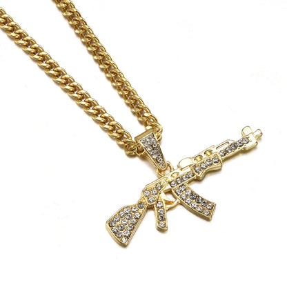 Choker Necklaces for Women 2022 Gun Cross Pendant Crystal Rhinestone Chain Necklace Women Men Punk Chains Jewelry