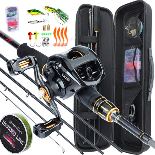 Sougayilang 1.8m 2.1m Baitcsting Rod Full Kit 4 Section M Power Carbon Fishing Rod 100M Fishing Line Lures Hooks Jig Head Pesca