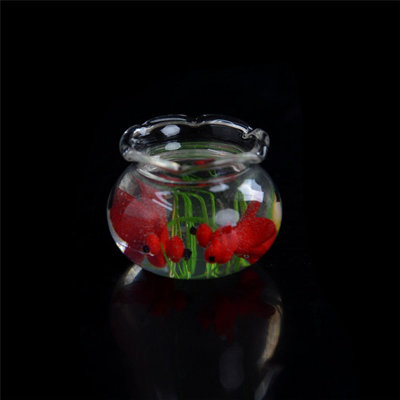 1PCS 1:12 Pet a Glass Bowl for Fish Tank Pole Nets Dollhouse Miniature 1/12 Doll House Decor Accessories
