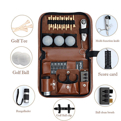 1PC Golf Bag Artificial/Faux Leather Golfer's Set Tool Kit Carrying Range Finder Knife Brush Ball Clip Tee Score Brown New
