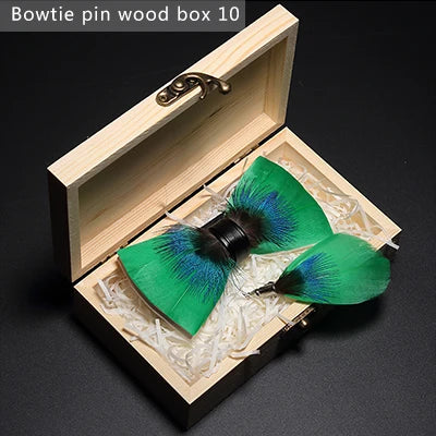 JEMYGINS Bowtie Natural Brid Feather Exquisite Hand Made Men Bow Tie Brooch Pin