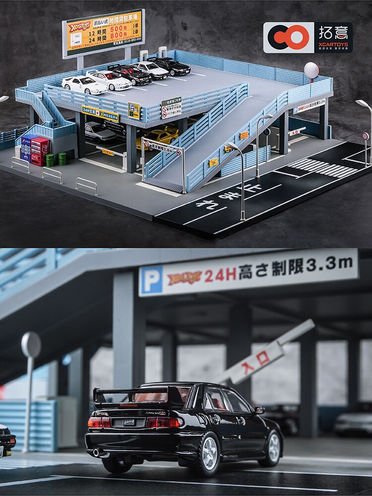 1/64 Miniature Japanese Style Model Car Toy Scene Street View Double Garage Parking Lot Toy Box Diorama