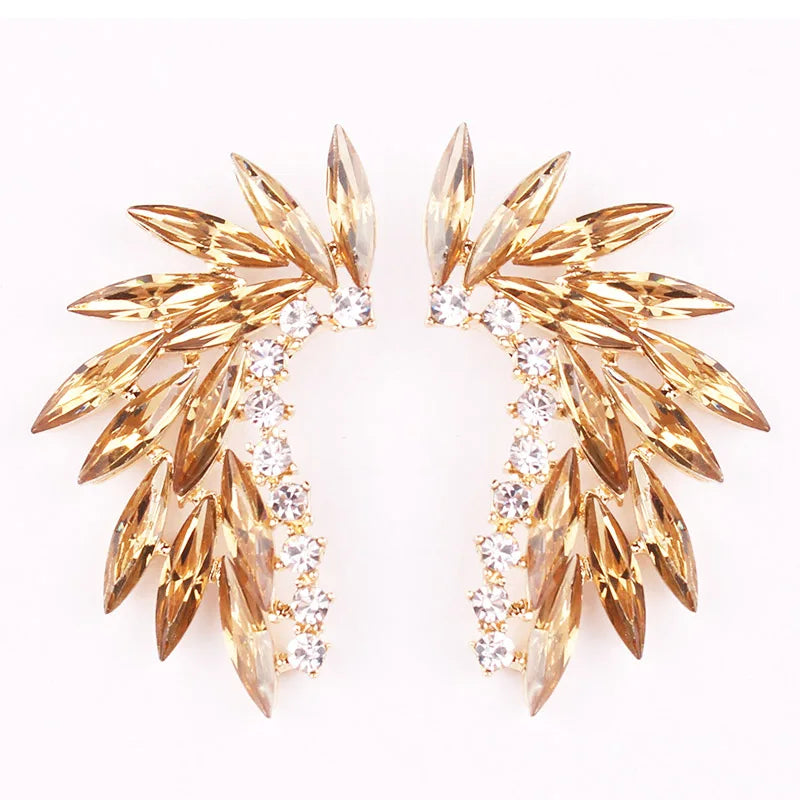 LUBOV Shining Rhinestone Wings Stud Earrings Acrylic Crystal Stone Women Piercing Earrings Trendy Wedding Jewelry Christmas