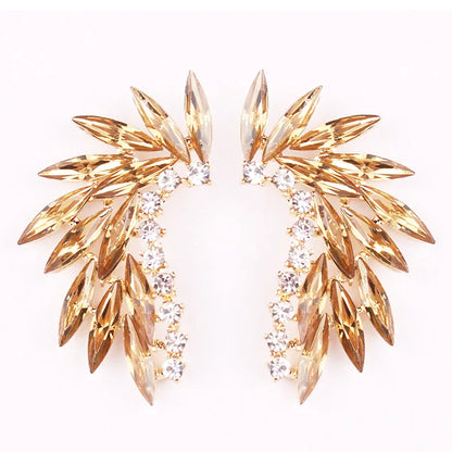 LUBOV Shining Rhinestone Wings Stud Earrings Acrylic Crystal Stone Women Piercing Earrings Trendy Wedding Jewelry Christmas