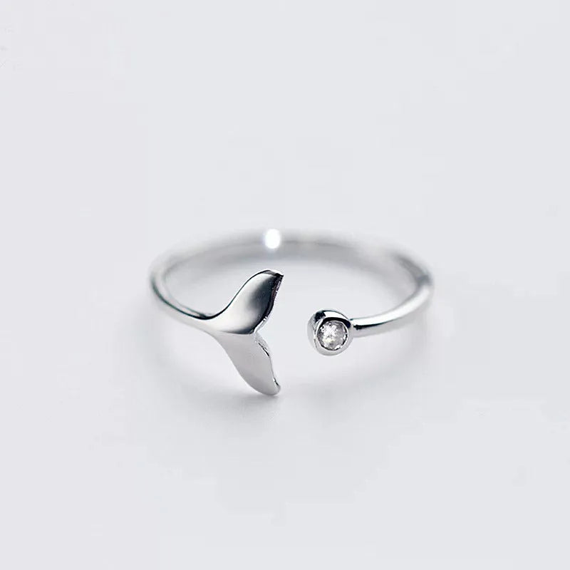 Whale Tail Silver Plated Ring Women Mermaid Tail Rings for Girls Silver Color Mermaid Tear Jewelry Femme