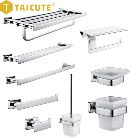TAICUTE G Bathroom Accessories Set Heavy Duty Towel Rack Shelf Bar Ring Wall Mou