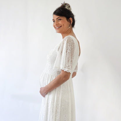 Maternity Butterfly Sleeves Bohemian Lace Ivory Wedding Dress #7017