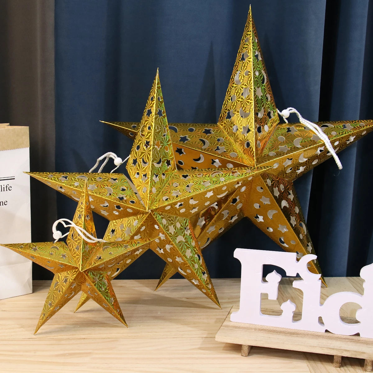 30-75cm Hollow Star Hanging Pendant Eid Mubarak Christmas Ramadan Decoration 2024 Islamic Muslim Party Decor Ramadan Kareem