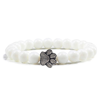 Natural Matte Black Lava Volcanic Stone Paw Print Charm Bracelet Homme Femme Pet Memorial Cat Dog Lovers Jewelry Bracelets