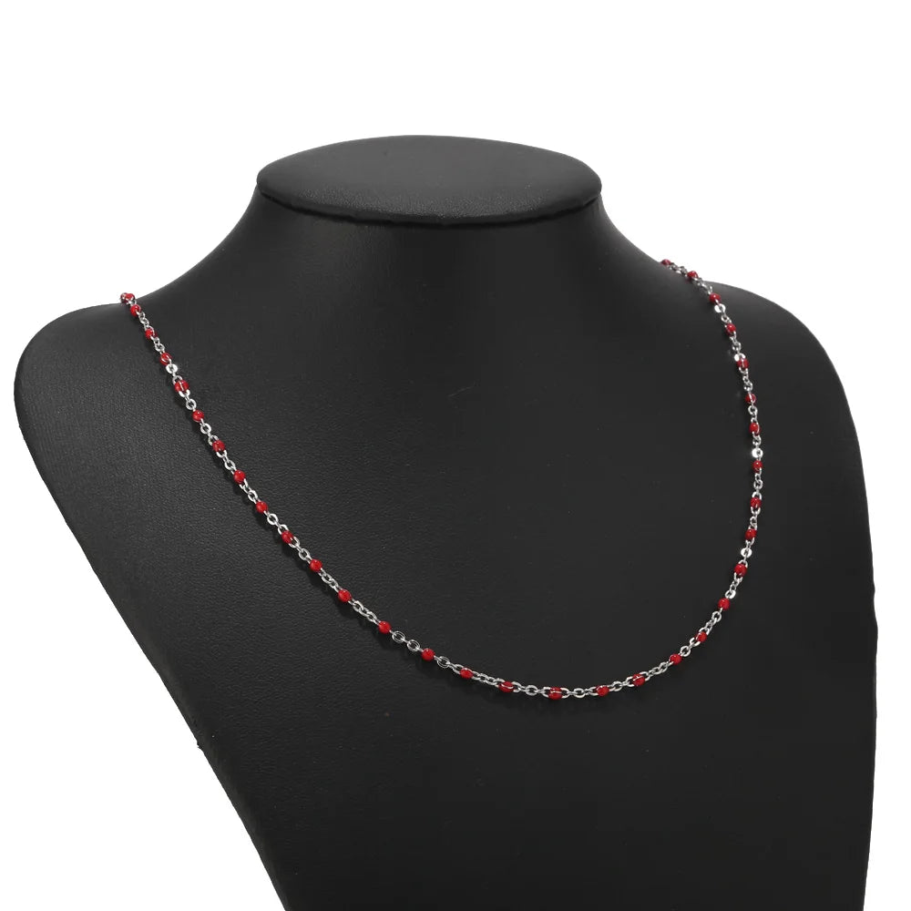 1pcs Stainless Steel Gold/Silver Color Choker Necklace Enamel Satellite Beaded Cable Ball Chain Choker Womens Necklaces