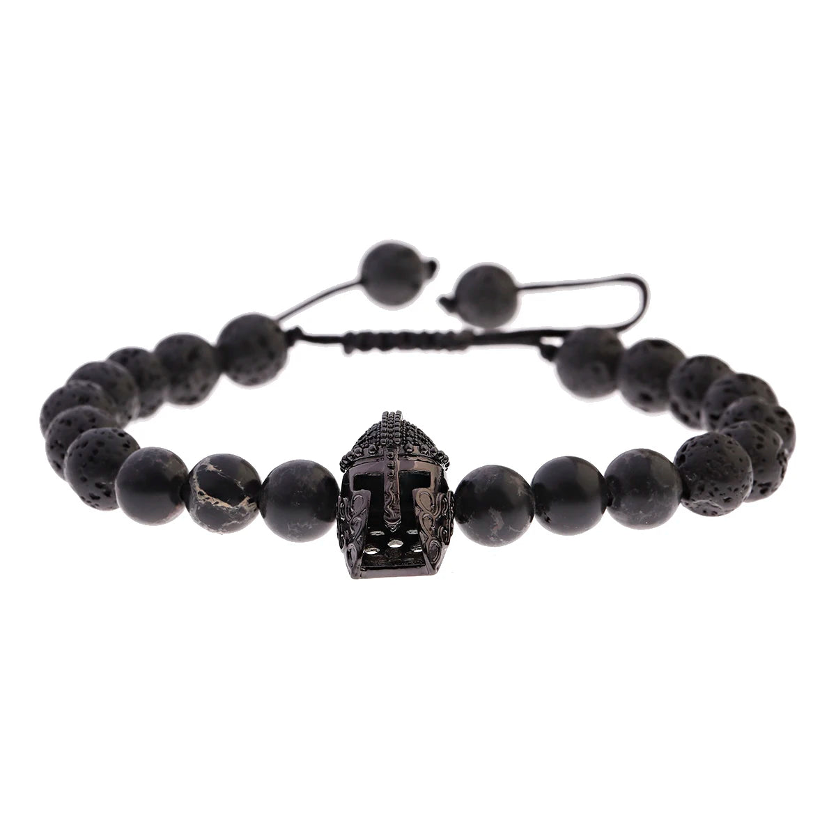 DOUVEI Round Black CZ Zircon Pave Lava Weaving Bracelet Men Beads Weaving Bracelet Homme Adjustable ABL005