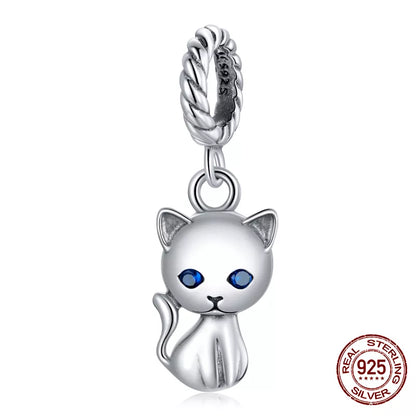 WOSTU 925 Sterling Silver Animal Cat Charm Pendant Heart Family Ladybug Bee Beads Fit Original Bracelet DIY Jewelry for Women