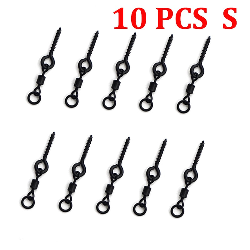 10PCS Boilie Screw With Mirco Ring Swivel for Ronnie Rig D-Rig Chod Rig Terminal Tackle Bait Holder Screw Carp Fishing Accessory