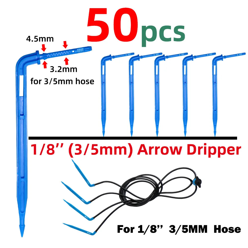 MUCIAKIE Garden Drip Irrigation Kit Micro Watering Elbow Drippers System for Greenhouse Pot Plants 1/8'' 3/5mm Hose Set 2/4 Ways