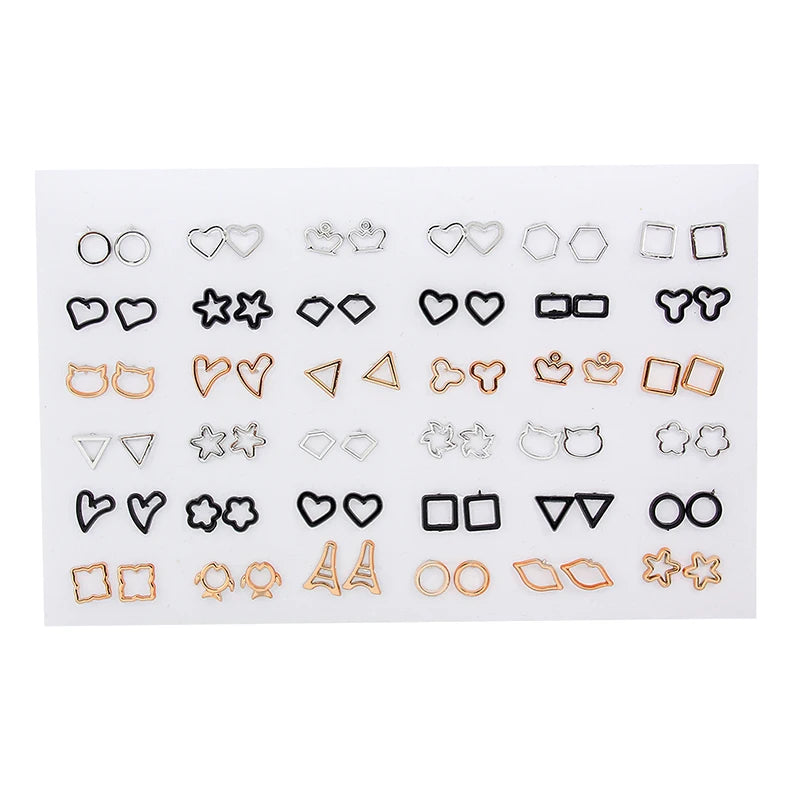 36Pairs/18pairs Earrings Mixed Styles Rhinestone Sun Flower Geometric Animal Plastic Stud Earrings Set for Women Girls Jewelry