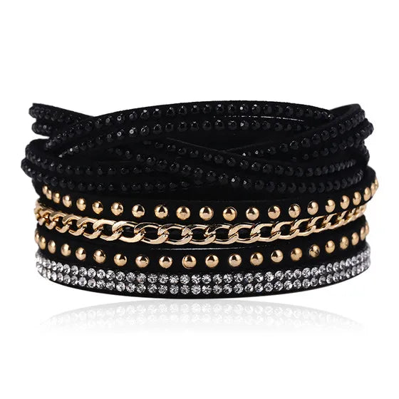 HOCOLE Fashion Gem Rhinestone Magnetic Leather Bracelets & Bangles Bohemian Handmade Multilayer Wrap Jewelry Women Pulseira