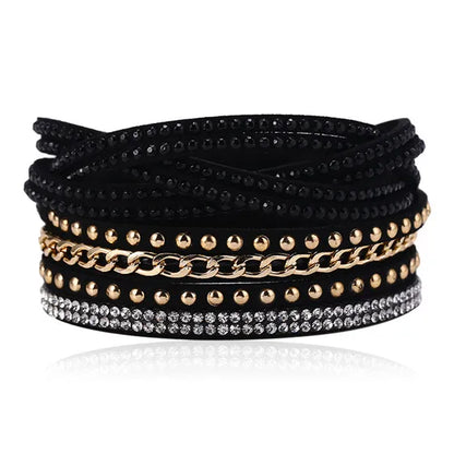HOCOLE Fashion Gem Rhinestone Magnetic Leather Bracelets & Bangles Bohemian Handmade Multilayer Wrap Jewelry Women Pulseira