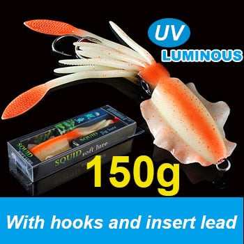 SUNMILE Fishing Soft Squid Lure 20g/60g/80g/100g/120g/150g Luminous/Uv Squid Jig Fishing Lures for Sea Fishing Wobbler Bait