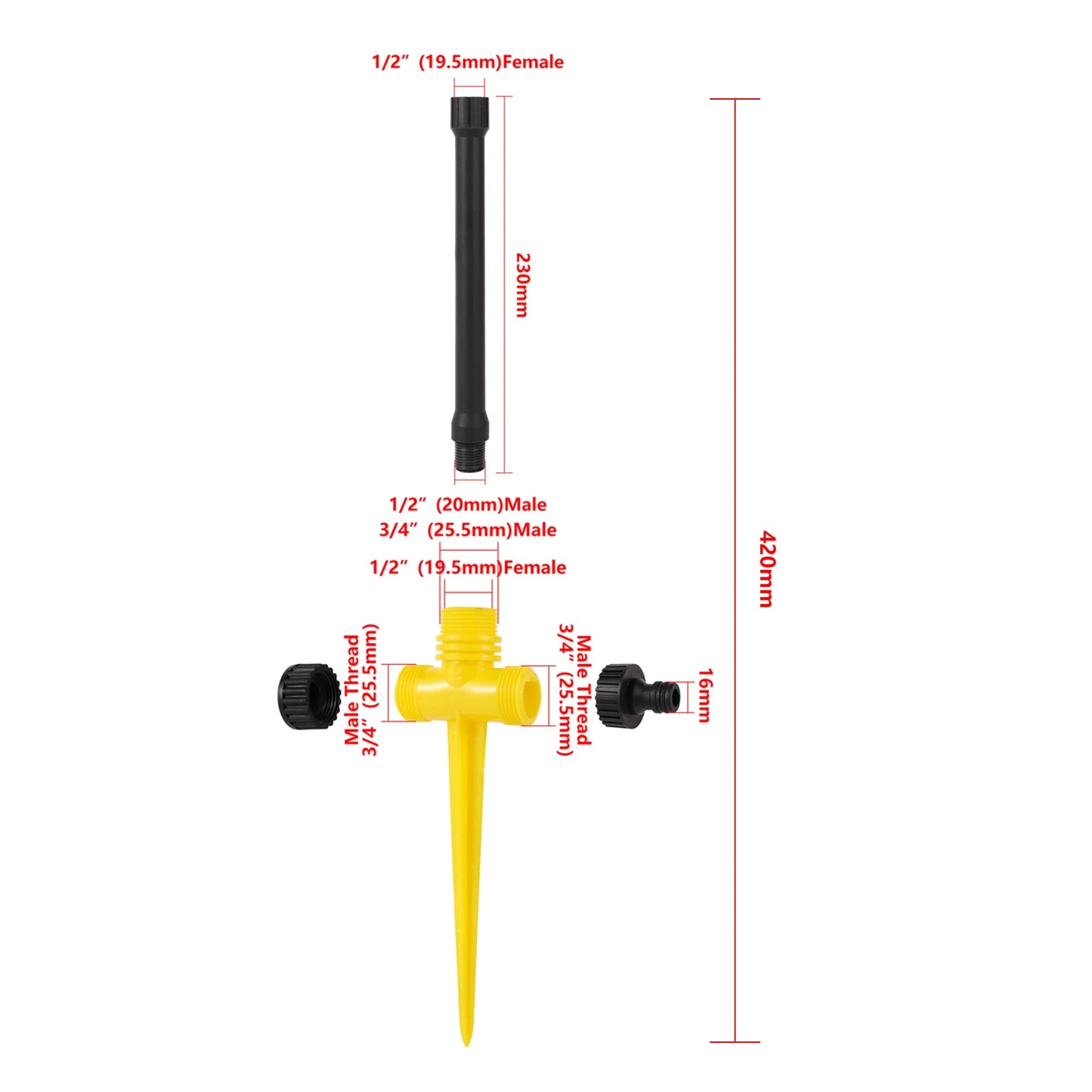 Double Outlet Impact Rocker Sprinkler Nozzle 360 Degree Rotary Jet Agricultural Garden Irrigation Sprinklers 1/2" Male Thread