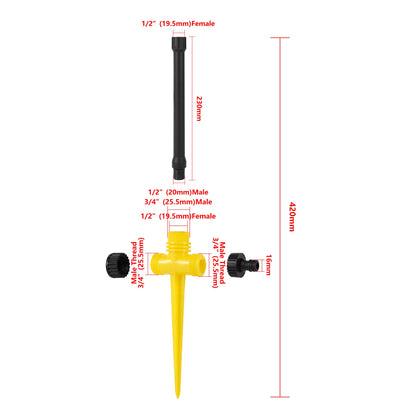 Double Outlet Impact Rocker Sprinkler Nozzle 360 Degree Rotary Jet Agricultural Garden Irrigation Sprinklers 1/2" Male Thread