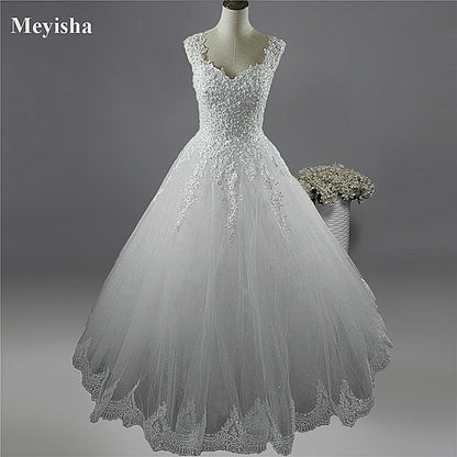 ZJ9076-C 2023 White Ivory Pearls Wedding Dresses With Lace Bottom for Brides Dress Plus Size 2-26w