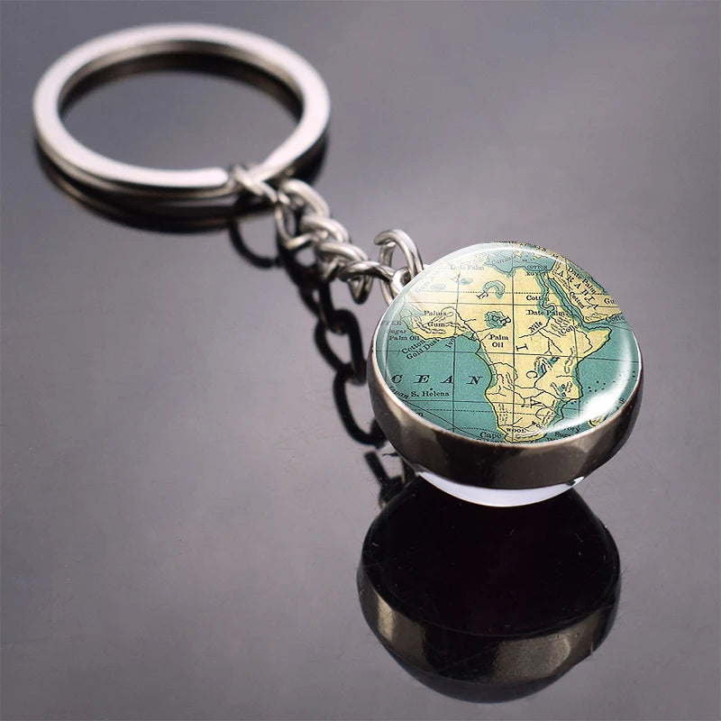 Vintage World Map Keychain Globe Earth Pendant Key Chain Americas Europe Australia Map Keychain Keyfob Christmas