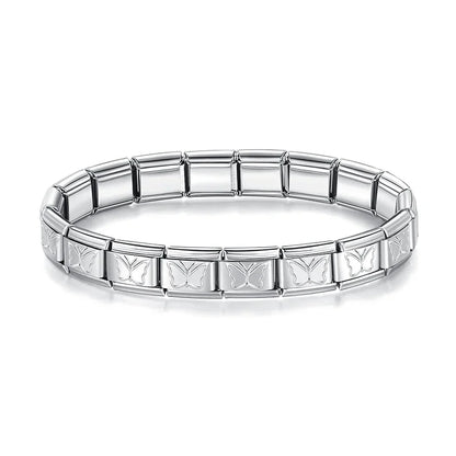Hapiship Women Man Fashion Style Jewelry Heart Flower Butterfly Cross Dolphins Stainless Steel Elastic Bracelet Bangle ST00