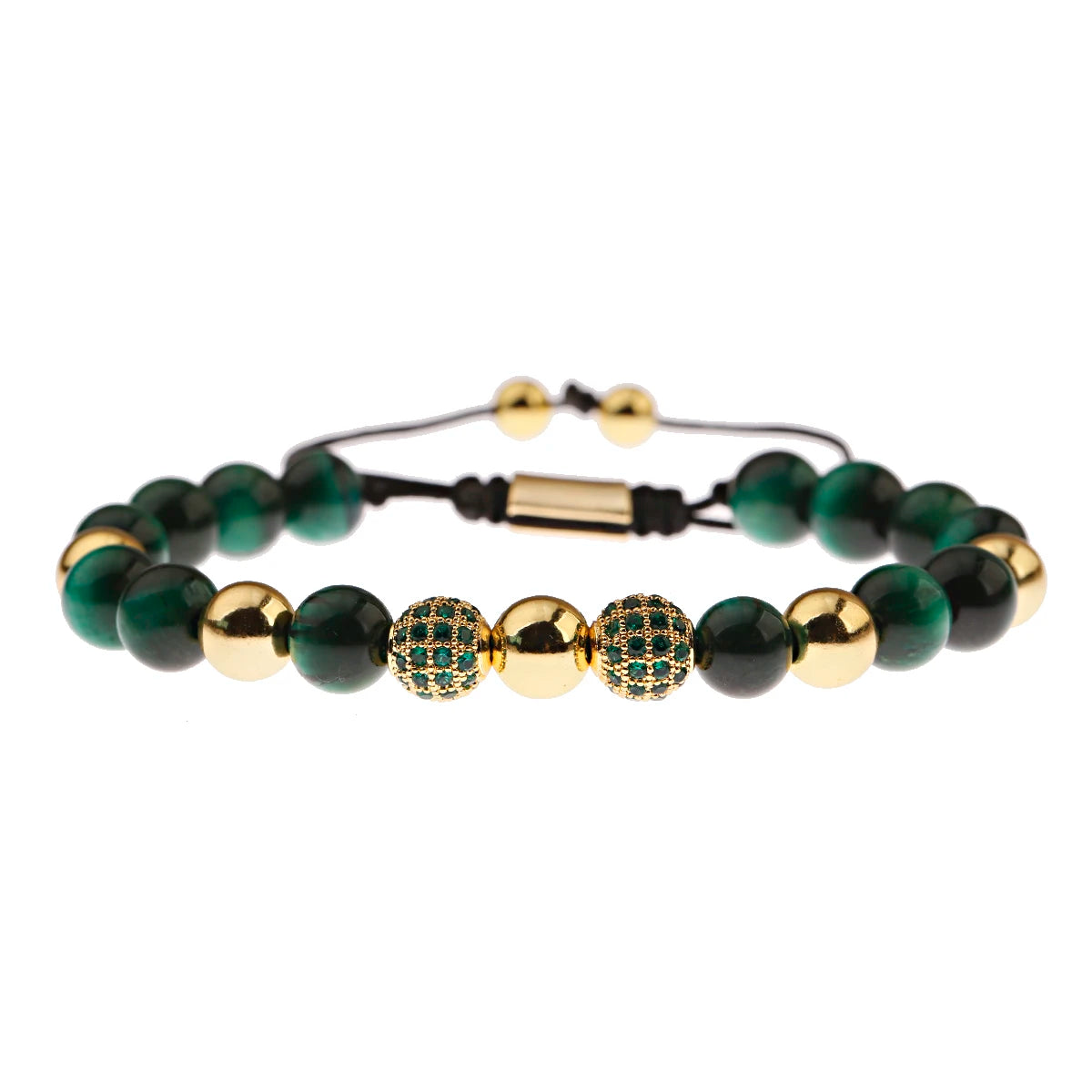 DOUVEI Round Black CZ Zircon Pave Lava Weaving Bracelet Men Beads Weaving Bracelet Homme Adjustable ABL005