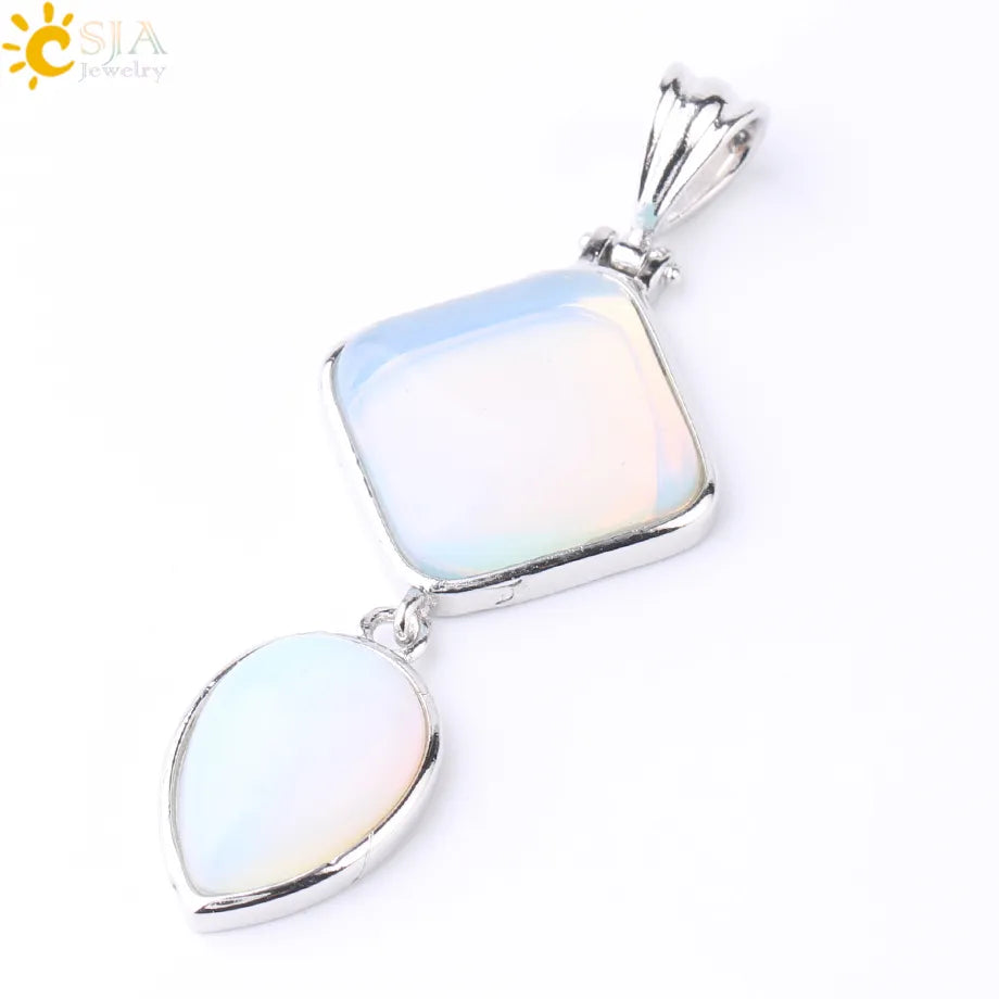 CSJA Natural Stones Pendant Crystal Square Water Drop Quartz Lapis  Lazuli Geometric Pendants for Necklaces Women Jewelry F814