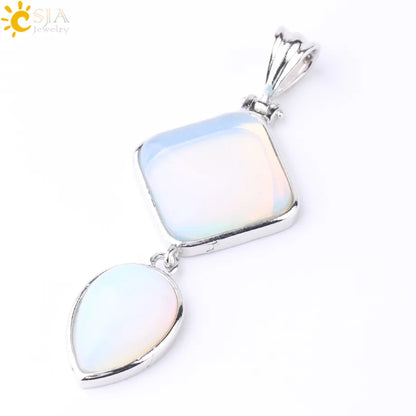 CSJA Natural Stones Pendant Crystal Square Water Drop Quartz Lapis  Lazuli Geometric Pendants for Necklaces Women Jewelry F814