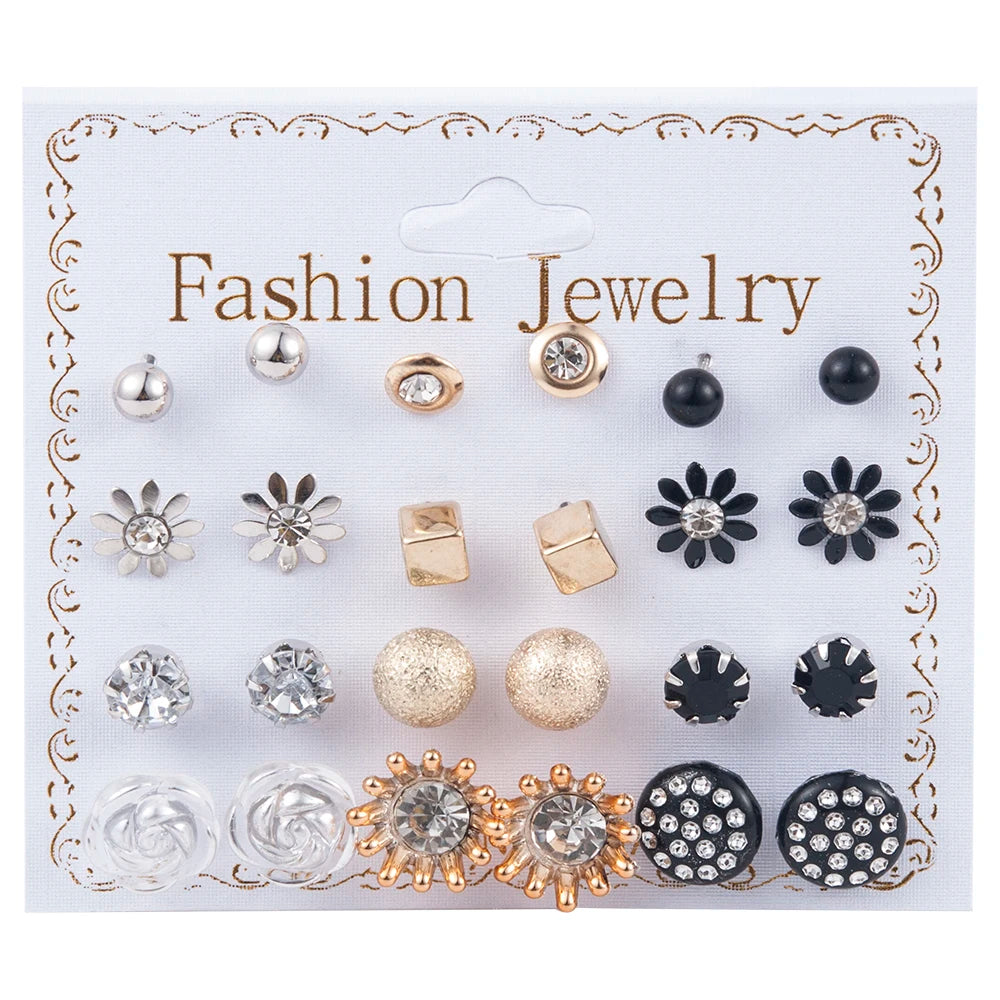 Crystal Simulated Pearl Earrings Set Women Jewelry Accessories Piercing Ball Stud Earring Kit Bijouteria Brincos
