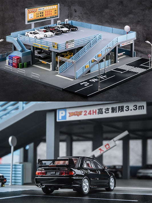 1/64 Miniature Japanese Style Model Car Toy Scene Street View Double Garage Parking Lot Toy Box Diorama