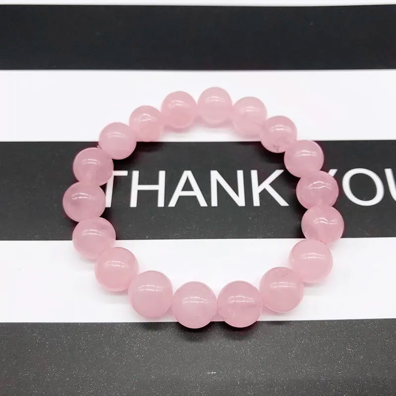 Pink Rose Powder Crystal Quartz Natural Stone Streche Bracelet Elastic Cord Pulserase Jewelry Beads Lovers Woman