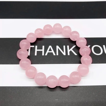 Pink Rose Powder Crystal Quartz Natural Stone Streche Bracelet Elastic Cord Pulserase Jewelry Beads Lovers Woman